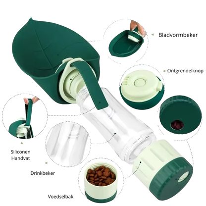 DOGGOSIP – Dé Oplossing voor Hondeneigenaars: Waterfles & Snackhouder  in Één Compact Toestel!